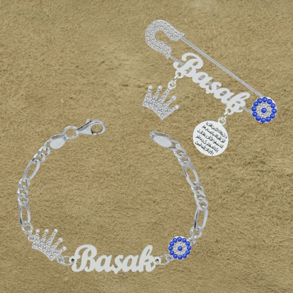 Gümüş İsimli Bebek İğnesi Bileklik Set