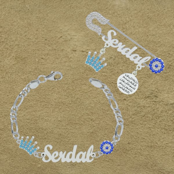 Gümüş Nazarlık İsimli Bebek İğnesi Künyesi