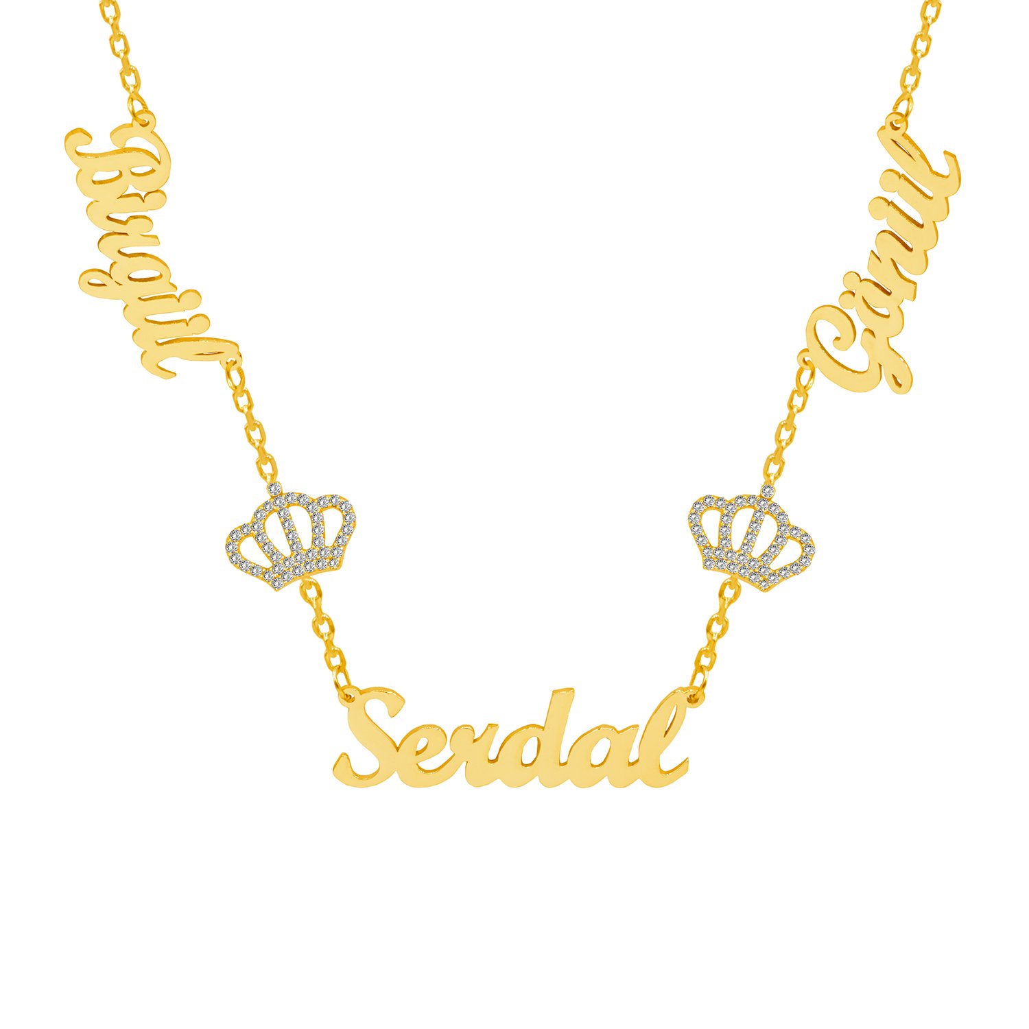 Gümüş Beyaz Taşlı Taçlı 3 İsimli Aile Kolyesi