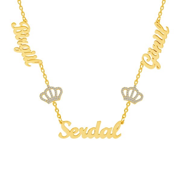 Gümüş Beyaz Taşlı Taçlı 3 İsimli Aile Kolyesi