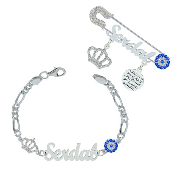 Gümüş İsimli Çocuk Bileklik İğnesi Set