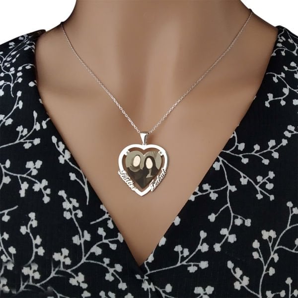 Gümüş Kalpli Lazer Tarama Resimli Kolye