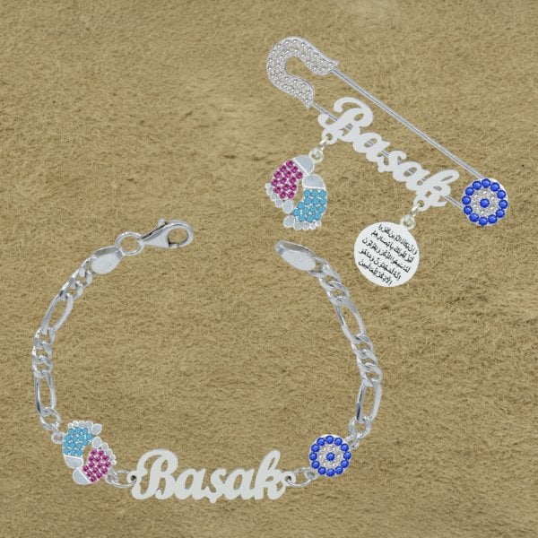 Gümüş Patikli İsimli Bebek İğnesi Künyesi