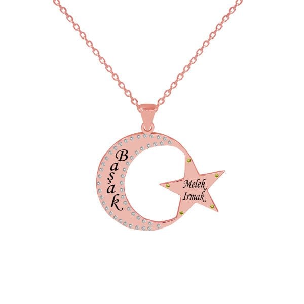 Gümüş Taşlı Ay Yıldızlı İsimli Kolye