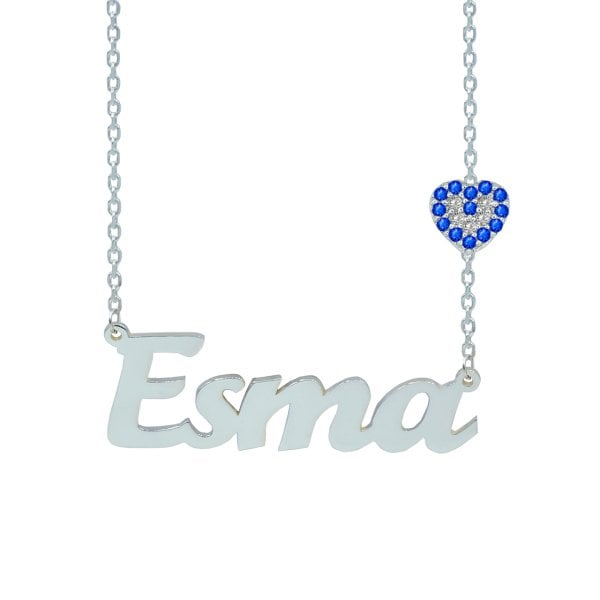 Gümüş Kalp Nazarlı İsimli Kolye