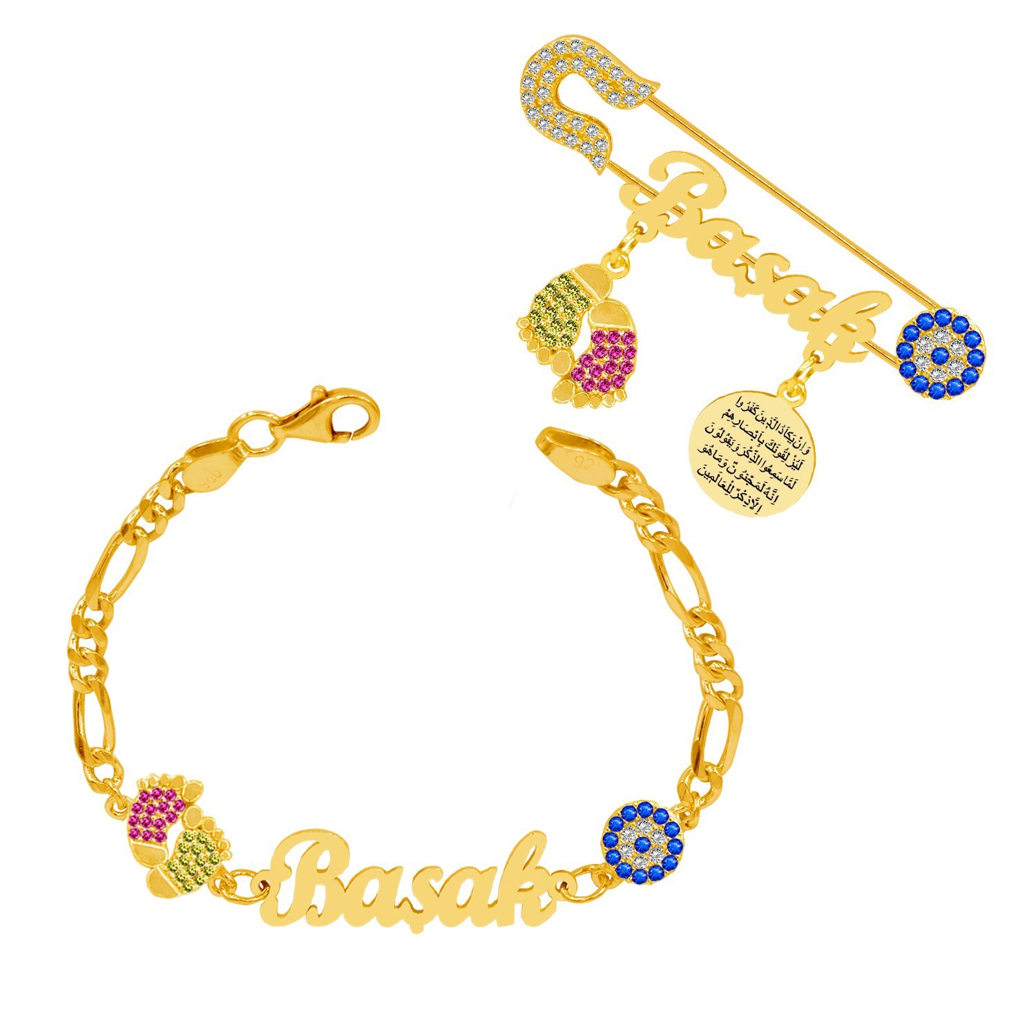 Gümüş İsimli Bebek Yaka İğnesi Bileklik