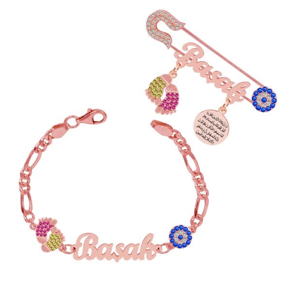 Gümüş İsimli Bebek Yaka İğnesi Bileklik