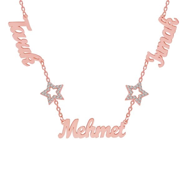 Gümüş Yıldızlı 3 İsimli Aile Kolyesi