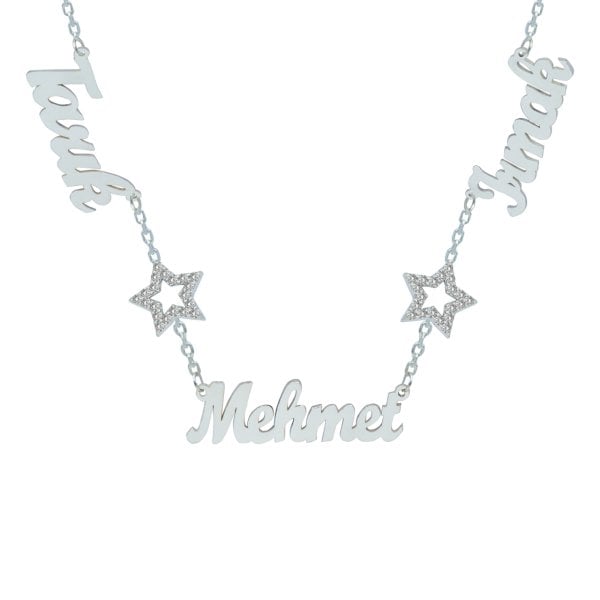 Gümüş Yıldızlı 3 İsimli Aile Kolyesi