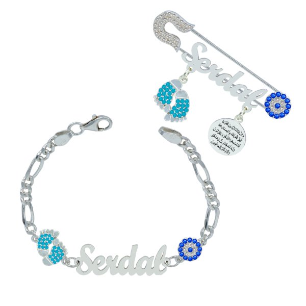 Gümüş İsimli Bebek Çatal İğne Bileklik Set