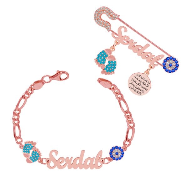 Gümüş İsimli Bebek Çatal İğne Bileklik Set