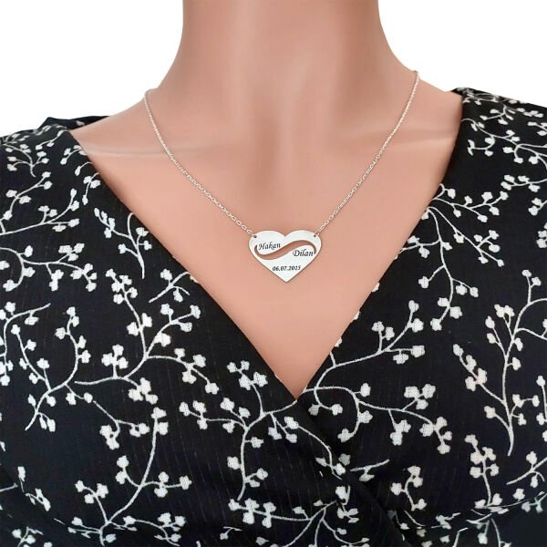 Gümüş Kalpli Tasarım Sonsuzluk İsimli Kolye