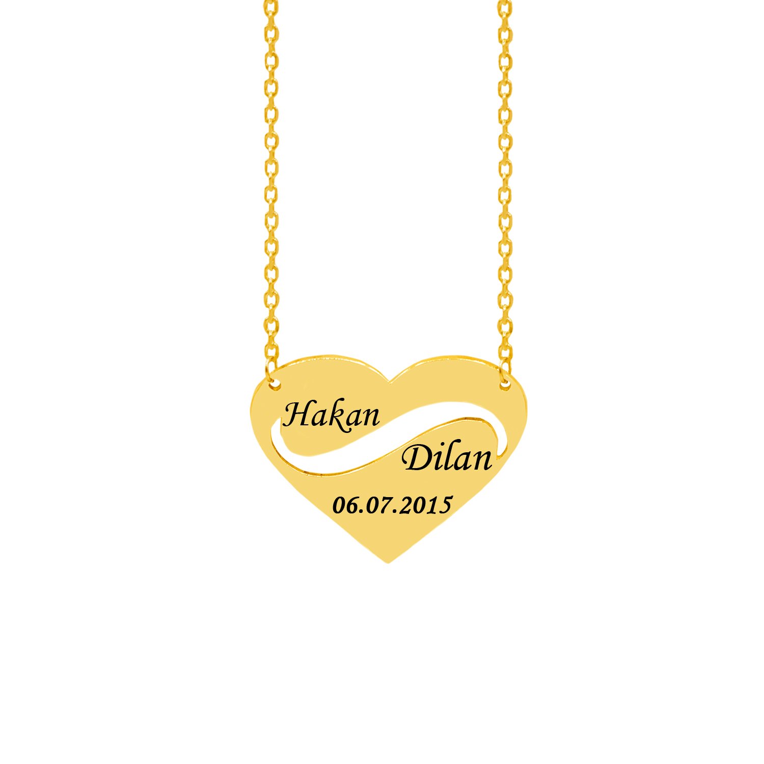 Gümüş Kalpli Tasarım Sonsuzluk İsimli Kolye