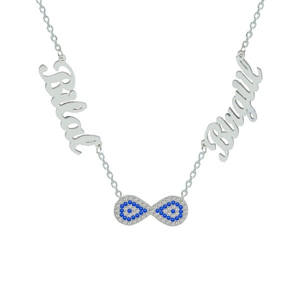 Gümüş Nazarlı Sonsuzluk 2 İsimli Aile Kolyesi