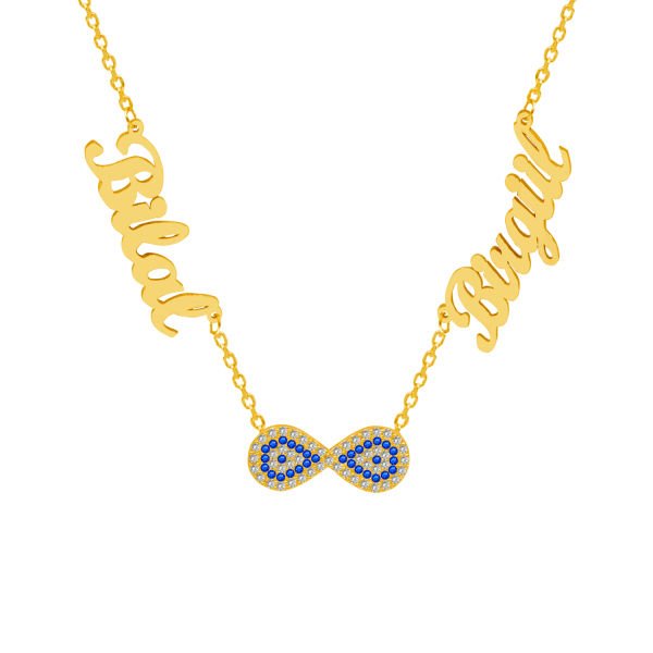 Gümüş Nazarlı Sonsuzluk 2 İsimli Aile Kolyesi