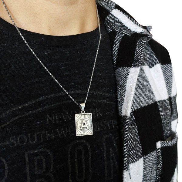 Gümüş Özel Tasarım Harfli Erkek Kolye