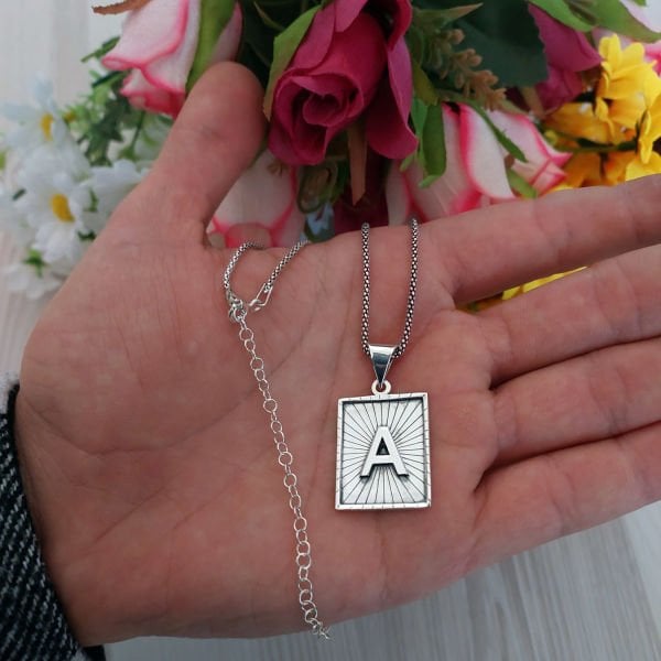 Gümüş Özel Tasarım Harfli Erkek Kolye