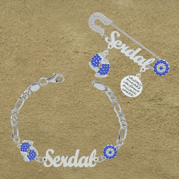 Gümüş İsimli Erkek Bebek İğnesi Bileklik