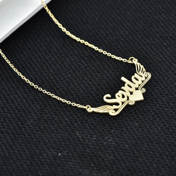 Gümüş Melek Kanatlı Kalpli İsimli Kolye