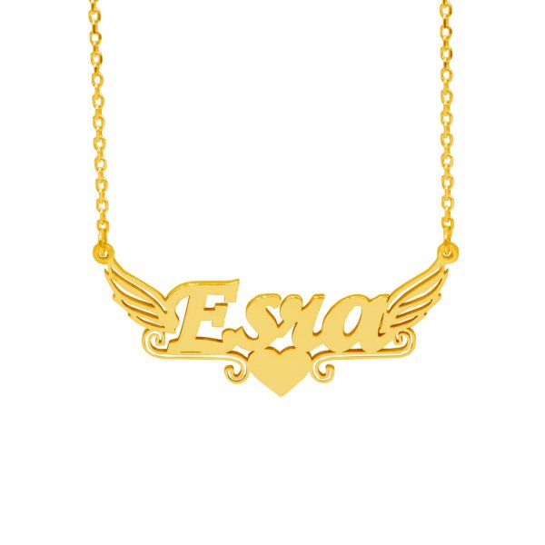 Gümüş Melek Kanatlı Kalpli İsimli Kolye