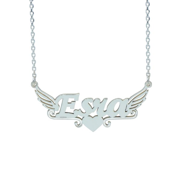 Gümüş Melek Kanatlı Kalpli İsimli Kolye
