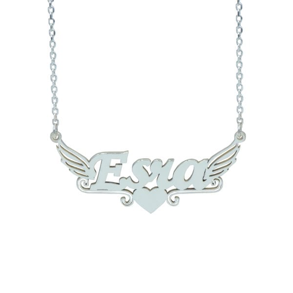 Gümüş Melek Kanatlı Kalpli İsimli Kolye