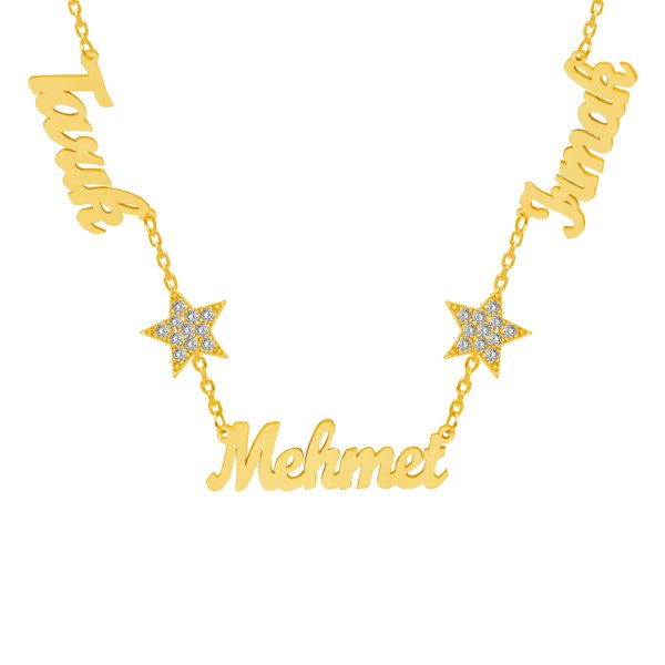 Gümüş Beyaz Taş Yıldızlı 3 İsimli Aile Kolyesi