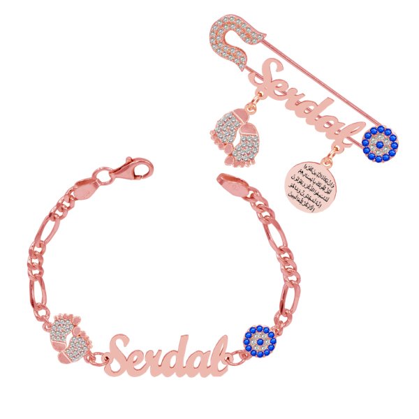 Gümüş İsimli Bebek İğnesi Künyesi Set