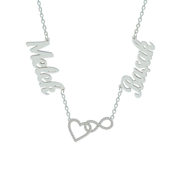 Gümüş Kalpli Sonsuzluk 2 İsimli Aile Kolyesi