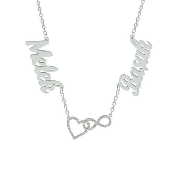 Gümüş Kalpli Sonsuzluk 2 İsimli Aile Kolyesi