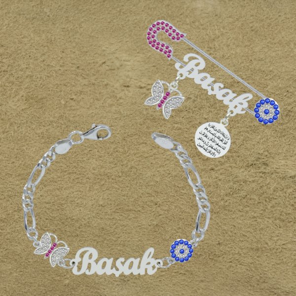 Gümüş İsimli Kız Bebek İğnesi Bileklik