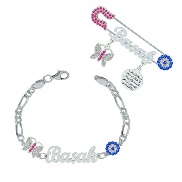 Gümüş İsimli Kız Bebek İğnesi Bileklik