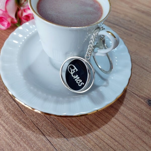 Gümüş Mineli BMW Logolu İsimli Anahtarlık