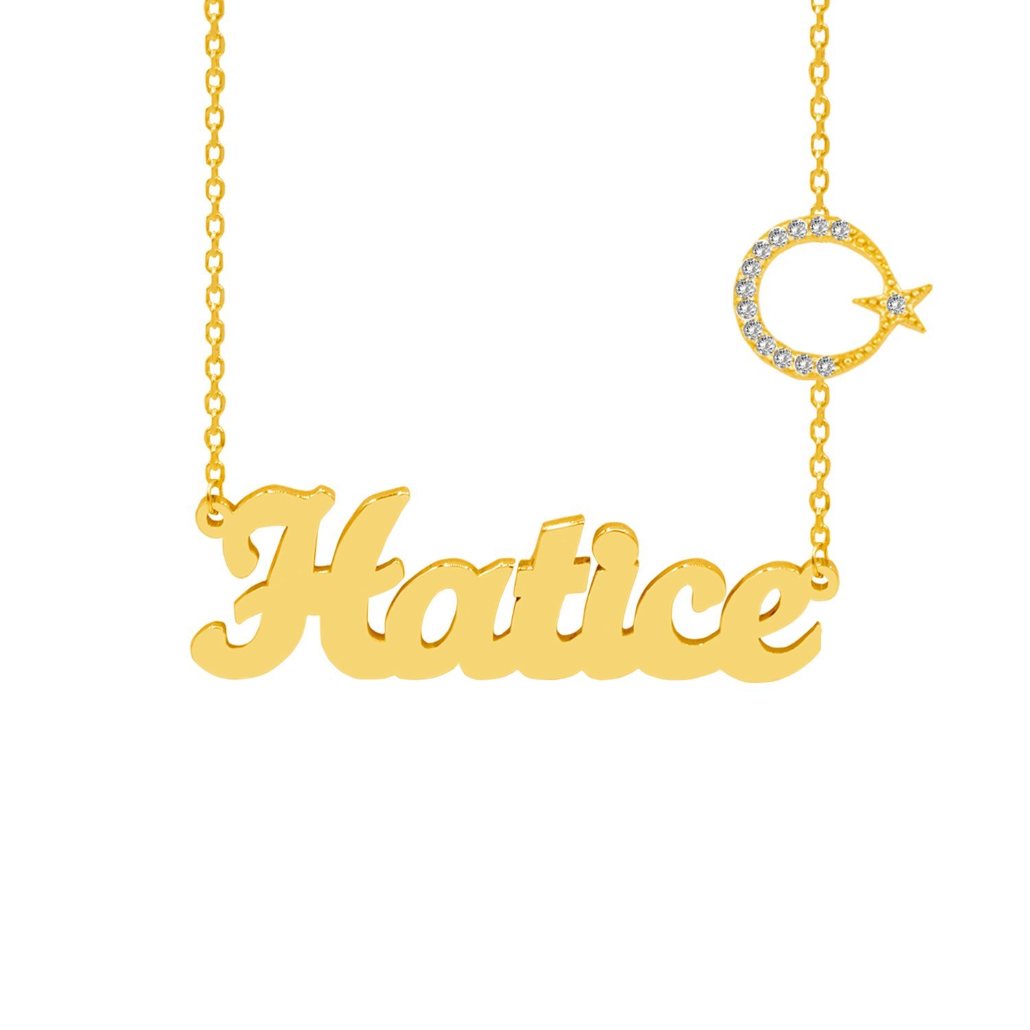 Gümüş Taşlı Ay Yıldızlı İsimli Kolye