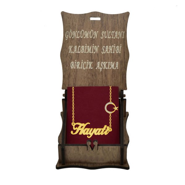 Gümüş Taşlı Ay Yıldızlı İsimli Kolye