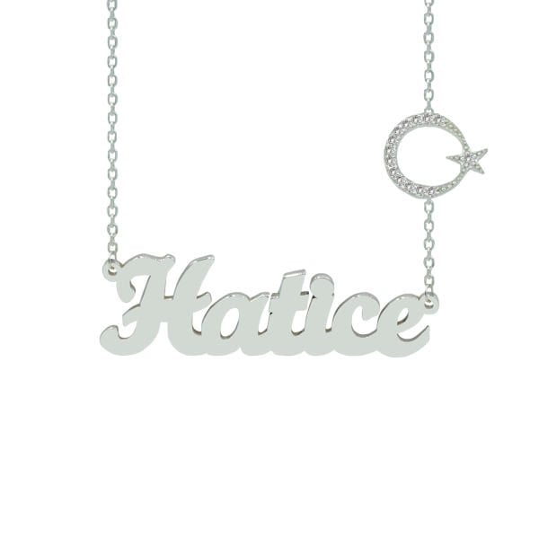 Gümüş Taşlı Ay Yıldızlı İsimli Kolye