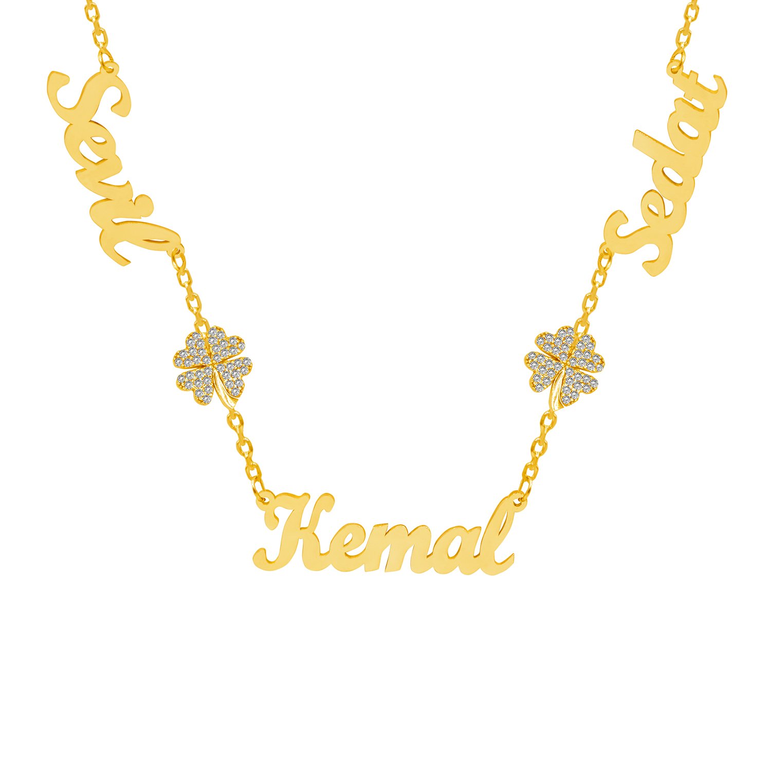 Gümüş Kalpli Yoncalı 3 İsimli Kolye