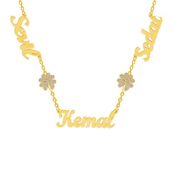 Gümüş Kalpli Yoncalı 3 İsimli Kolye