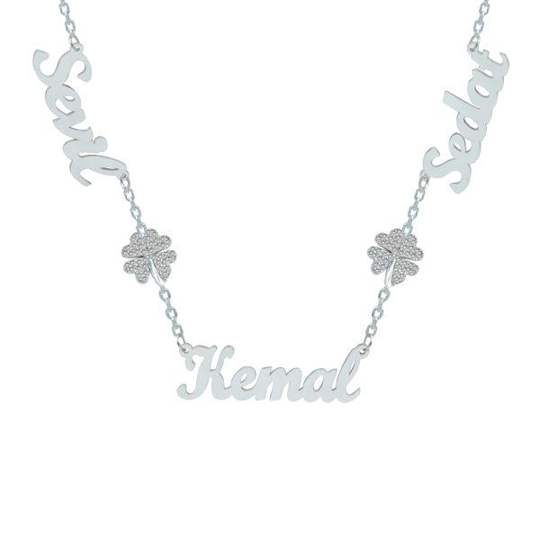 Gümüş Kalpli Yoncalı 3 İsimli Kolye