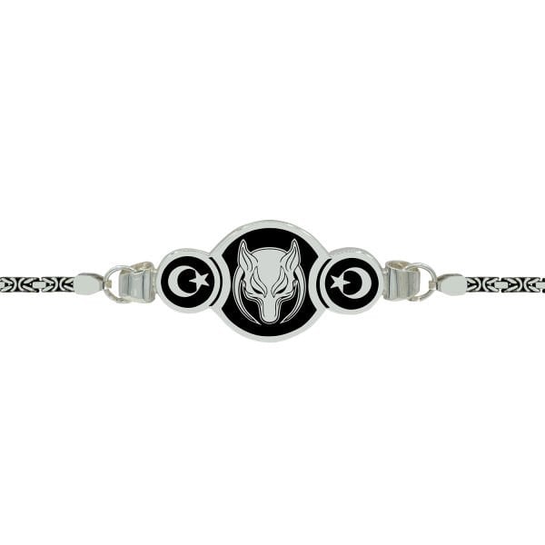 Gümüş Kurtlu Ay Yıldızlı Erkek Bileklik