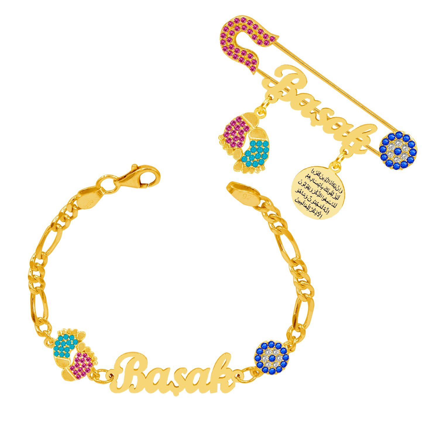 Gümüş Nazarlı İsimli Bebek İğnesi Bileklik