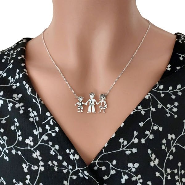 Gümüş Özel Tasarım İsimli Çöp Aile Kolyesi