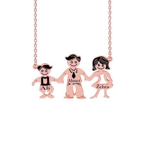 Gümüş Özel Tasarım İsimli Çöp Aile Kolyesi