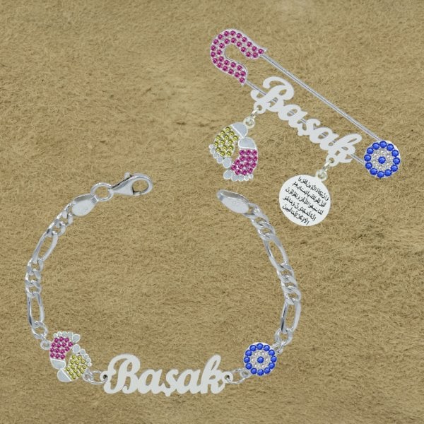 Gümüş Patikli İsimli Çocuk İğnesi Bileklik