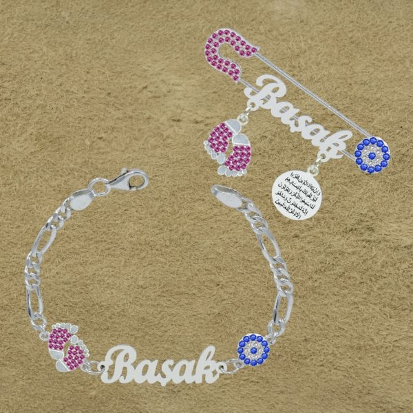 Gümüş İsimli Kız Bebek İğnesi Bileklik