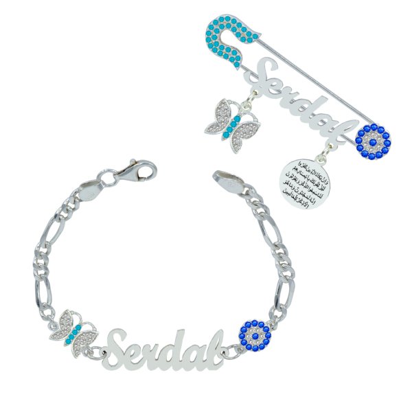 Gümüş İsimli Bebek İğnesi Bileklik Set