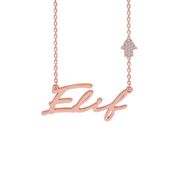 Gümüş Taşlı El Figürlü İsimli İmza Kolye