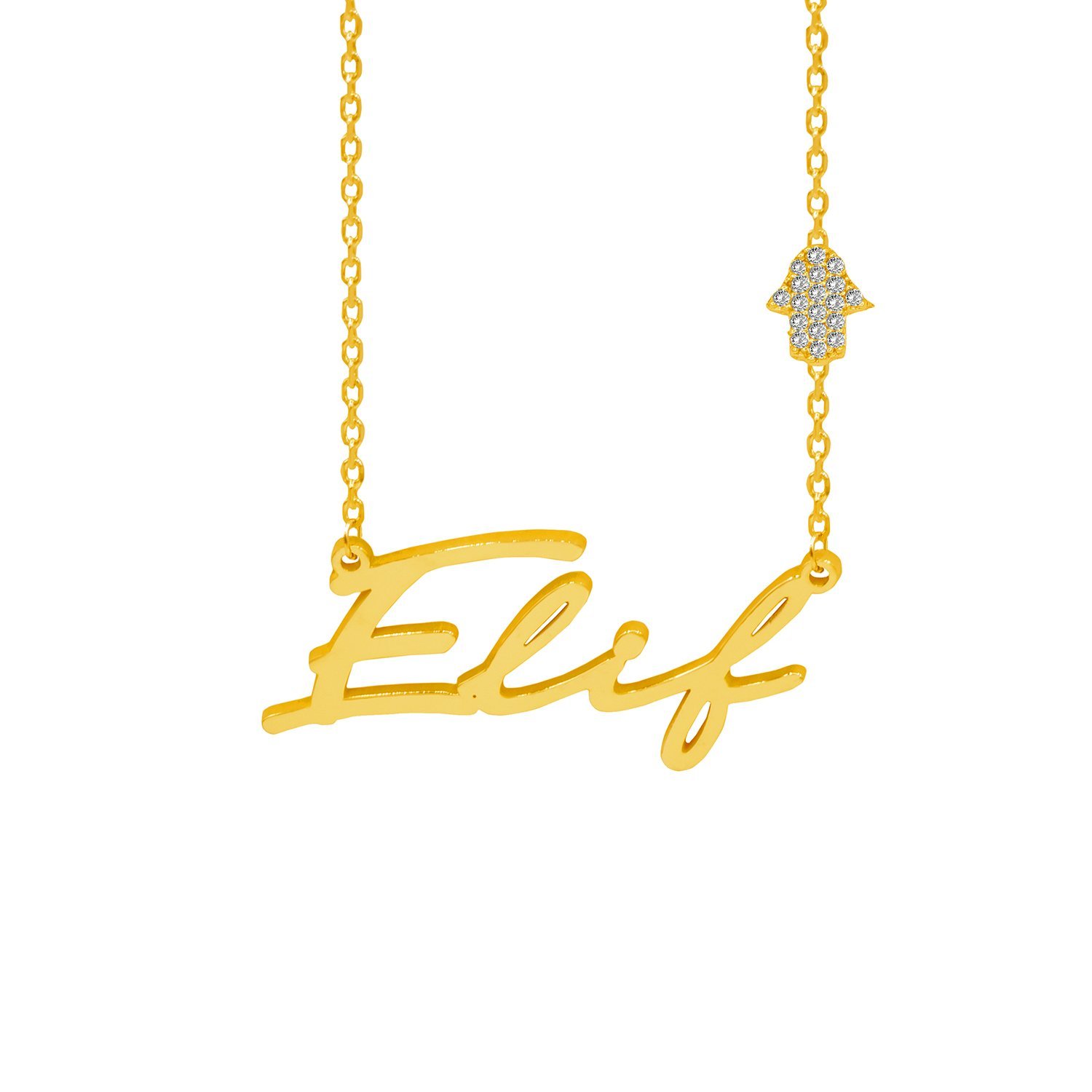 Gümüş Taşlı El Figürlü İsimli İmza Kolye