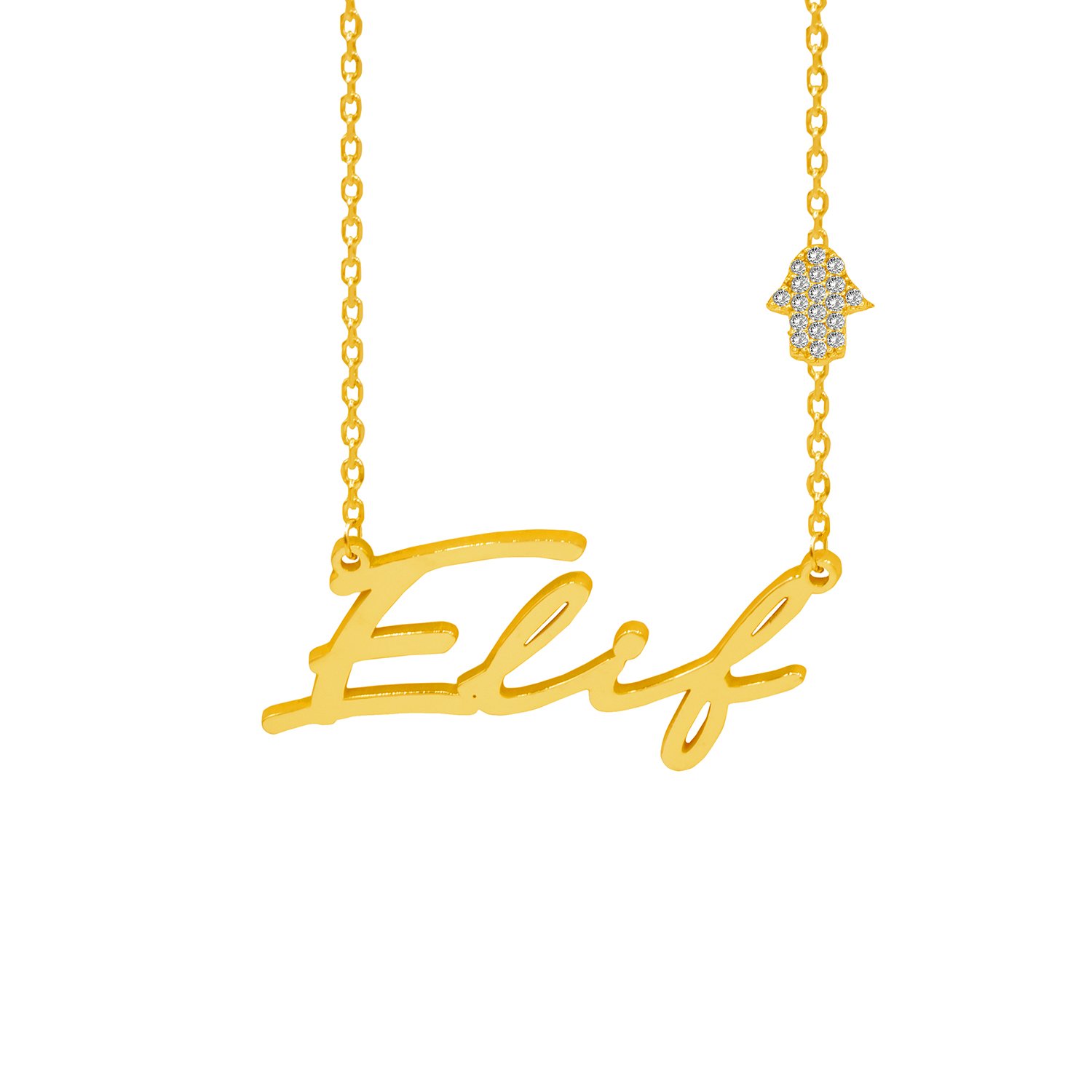 Gümüş Taşlı El Figürlü İsimli İmza Kolye