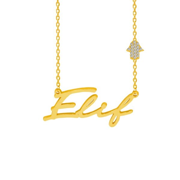 Gümüş Taşlı El Figürlü İsimli İmza Kolye